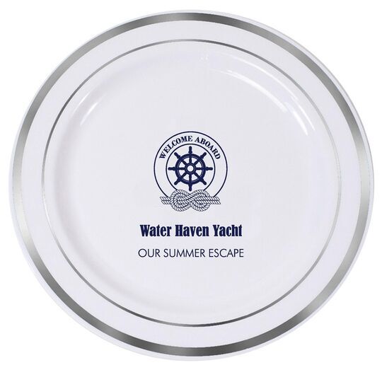 Welcome Aboard Wheel Premium Banded Plastic Plates